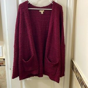 Cupio knit sweater cardigan with pockets. Textured burgundy. Very soft. Size XL
